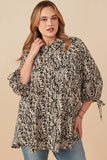 HY7750 Womens Botanical Print Tie Sleeve Oversized Button Down Shirt Front