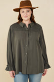 HY7754W Charcoal Plus Smocked Yoke Garment Washed Tencel Tunic Front