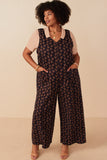 HY7755 Navy Womens Ditsy Floral V Neck Sleeveless Corduroy Jumpsuit Full Body