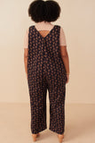 HY7755W Navy Plus Ditsy Floral V Neck Sleeveless Corduroy Jumpsuit Side