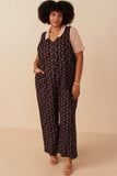 HY7755W Navy Plus Ditsy Floral V Neck Sleeveless Corduroy Jumpsuit Back