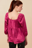 HY7760 Magenta Womens Satin Rose Corsage Detail Tiered Top Detail
