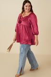 HY7760 Magenta Womens Satin Rose Corsage Detail Tiered Top Back