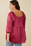 HY7760W Magenta Plus Satin Rose Corsage Detail Tiered Top Full Body