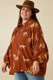 HY7768W Brown Plus Cheetah Print Dolman Sleeve Collared Top Gif