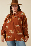 HY7768W Brown Plus Cheetah Print Dolman Sleeve Collared Top Side