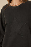 HY7776 Red Womens Tonal Star Patch Washed Sweatshirt Full Body