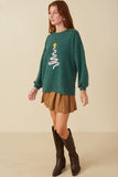 HY7813W Green Plus Handknit Pop Up Christmas Tree Marled Ribbed Knit Top Full Body