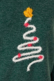 HY7813W Green Plus Handknit Pop Up Christmas Tree Marled Ribbed Knit Top Detail