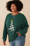 HY7813W Green Plus Handknit Pop Up Christmas Tree Marled Ribbed Knit Top Gif