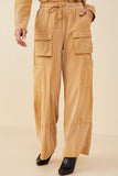 HY7814W Pink Plus Washed Cargo Pocket Detail Wide Leg Knit Pants Front