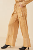 HY7814 Pink Womens Washed Cargo Pocket Detail Wide Leg Knit Pants Gif