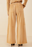 HY7814 Pink Womens Washed Cargo Pocket Detail Wide Leg Knit Pants Side