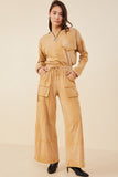 HY7814W Pink Plus Washed Cargo Pocket Detail Wide Leg Knit Pants Gif