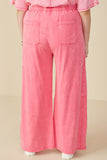 HY7814 Pink Womens Washed Cargo Pocket Detail Wide Leg Knit Pants Front