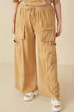 HY7814W Pink Plus Washed Cargo Pocket Detail Wide Leg Knit Pants Side