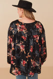 HY7845W Black Plus Burnout Textured Botanical Tie Front Top Side