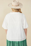 HY7898W Off White Plus Embroidery Textured Puff Sleeve Blouse Full Body