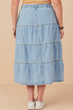 HY7932W Light Denim Plus Button Fly Tiered Denim Maxi Skirt Back