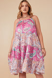 Paisley Print Color Blocked Tiered Tank Dress