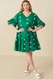 HY7938W Green Plus Floral Embroidered Puff Sleeve Dress Full Body