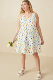 HY7947W Off White Plus Ditsy Heart Tiered Elastic Shoulder Tank Dress Back