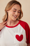 HY7958W Red Plus Heart Patch Pocket Raglan French Terry Knit T Shirt Detail