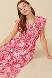 Tropical Floral Smocked Ruffled Tank Dress