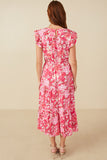 HY7988 Pink Womens Tropical Floral Smocked Ruffled Tank Dress Detail