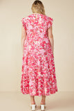 HY7988W Pink Plus Tropical Floral Smocked Ruffled Tank Dress Detail 2