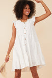 HY7990 Off White Womens Textured Floral Button Tiered Dress Editorial