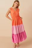 HY7992W Pink Plus Vivid Tiered Color Block Tank Dress Front