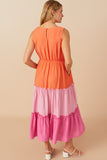 HY7992 Pink Womens Vivid Tiered Color Block Tank Dress Back