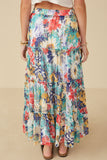 HY8035 Blue Mix Womens Vivid Floral Tiered Chiffon Maxi Skirt Back