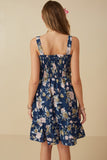 HY8038 Navy Womens Romantic Floral Smocked Bodice Tank Dress Back