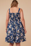 HY8038W Navy Plus Romantic Floral Smocked Bodice Tank Dress Back