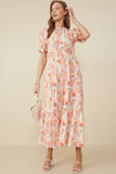 HY8042 Red Mix Womens Ditsy Floral Puff Sleeve Tiered Dress Full Body