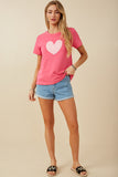 HY8046 Womens Heart Patch Contrast Band T Shirt Full Body