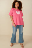 HY8046W Pink Plus Heart Patch Contrast Band T Shirt Full Body