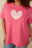 HY8046W Pink Plus Heart Patch Contrast Band T Shirt Detail