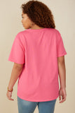 HY8046W Pink Plus Heart Patch Contrast Band T Shirt Back