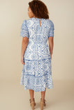 HY8058W Blue Plus Eyelet Lace Scallop Sleeve Midi Dress Gif