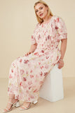 Soft Floral Print Layered Sleeve Smocked Dress