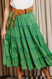 HY8073 Green Womens Two Tone Washed Tiered Skirt Editorial