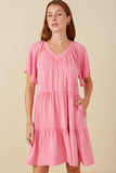 Washed Tencel V Neck Tiered Dress