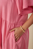 HY8081W Pink Plus Washed Tencel V Neck Tiered Dress Detail