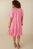 HY8081W Pink Plus Washed Tencel V Neck Tiered Dress Back