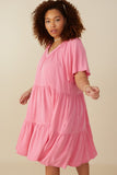 HY8081W Pink Plus Washed Tencel V Neck Tiered Dress Side