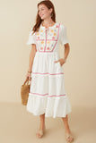 HY8105W Off White Plus Floral Embroidered Crochet Lace Detailed Dress Pose