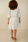 HY8130W Cream Plus Floral Printed Mesh Puff Sleeve Dress Back